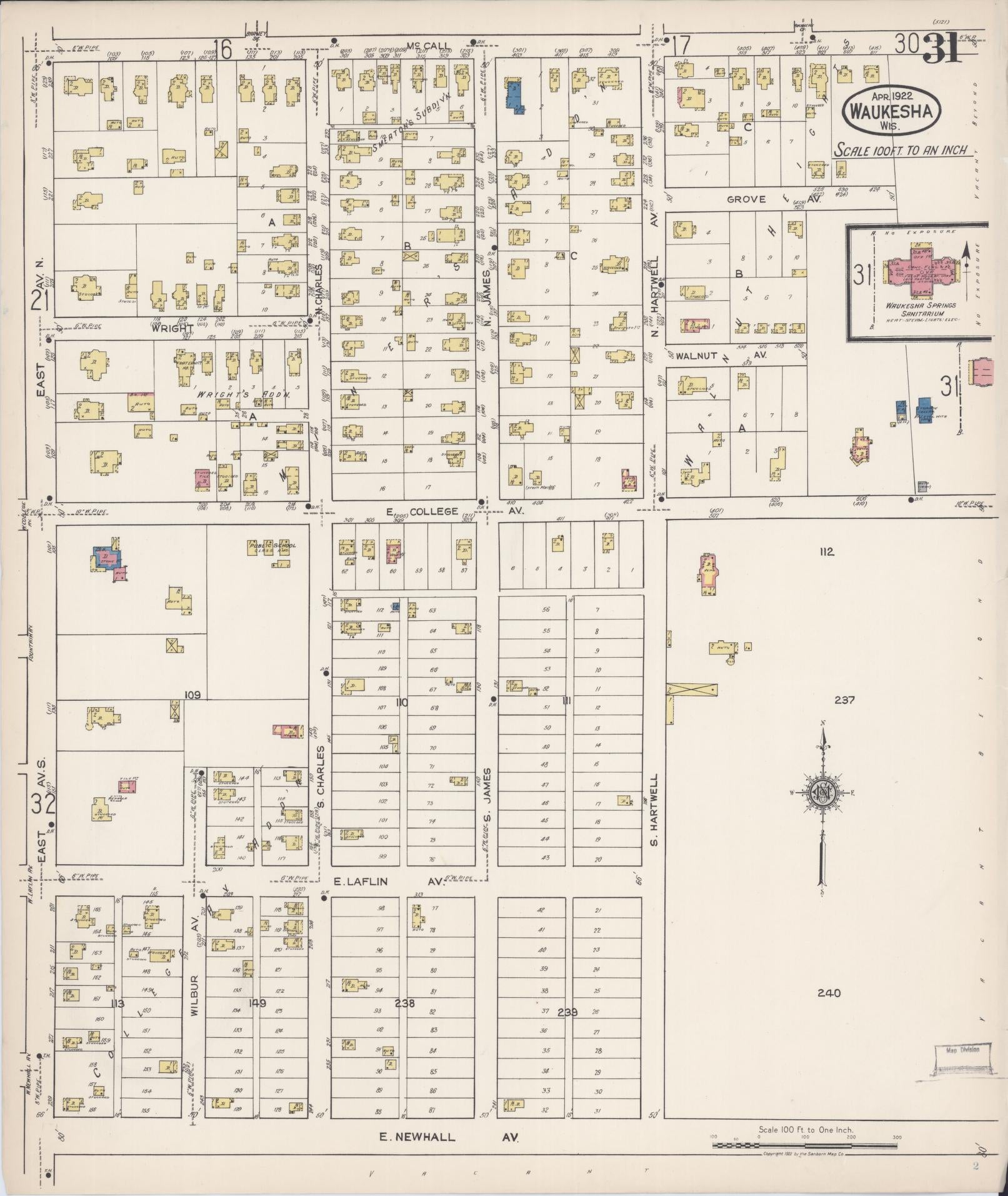 Sanborn Fire Insurance Map from Waukesha, Waukesha County, Wisconsin (1922), Sheet #0031 - Complete Map Set gallery image, historic Sanborn map, vintage wall art, Wisconsin Wisconsin