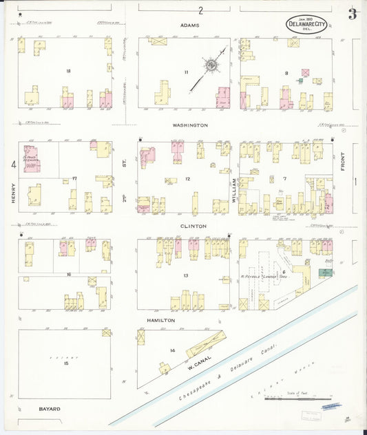 Sanborn Fire Insurance Map from Delaware City, New Castle County, Delaware (1910), Sheet #0003 - Historic Sanborn Fire Insurance Map Print, vintage old map wall art, antique decor, genealogy gift, Delaware Delaware map