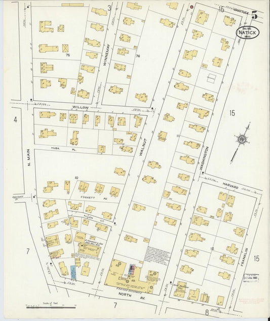 Sanborn Fire Insurance Map from Natick, Middlesex County, Massachusetts (1915), Sheet #0005 - Historic Sanborn Fire Insurance Map Print, vintage old map wall art, antique decor, genealogy gift, Massachusetts Massachusetts map