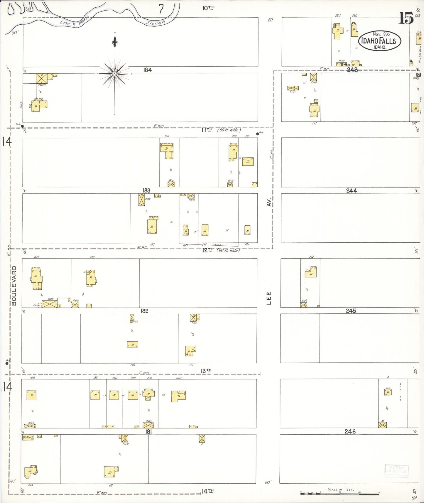 Sanborn Fire Insurance Map from Idaho Falls, Bonneville County, Idaho (1905), Sheet #0015 - Complete Map Set gallery image, historic Sanborn map, vintage wall art, Idaho Idaho