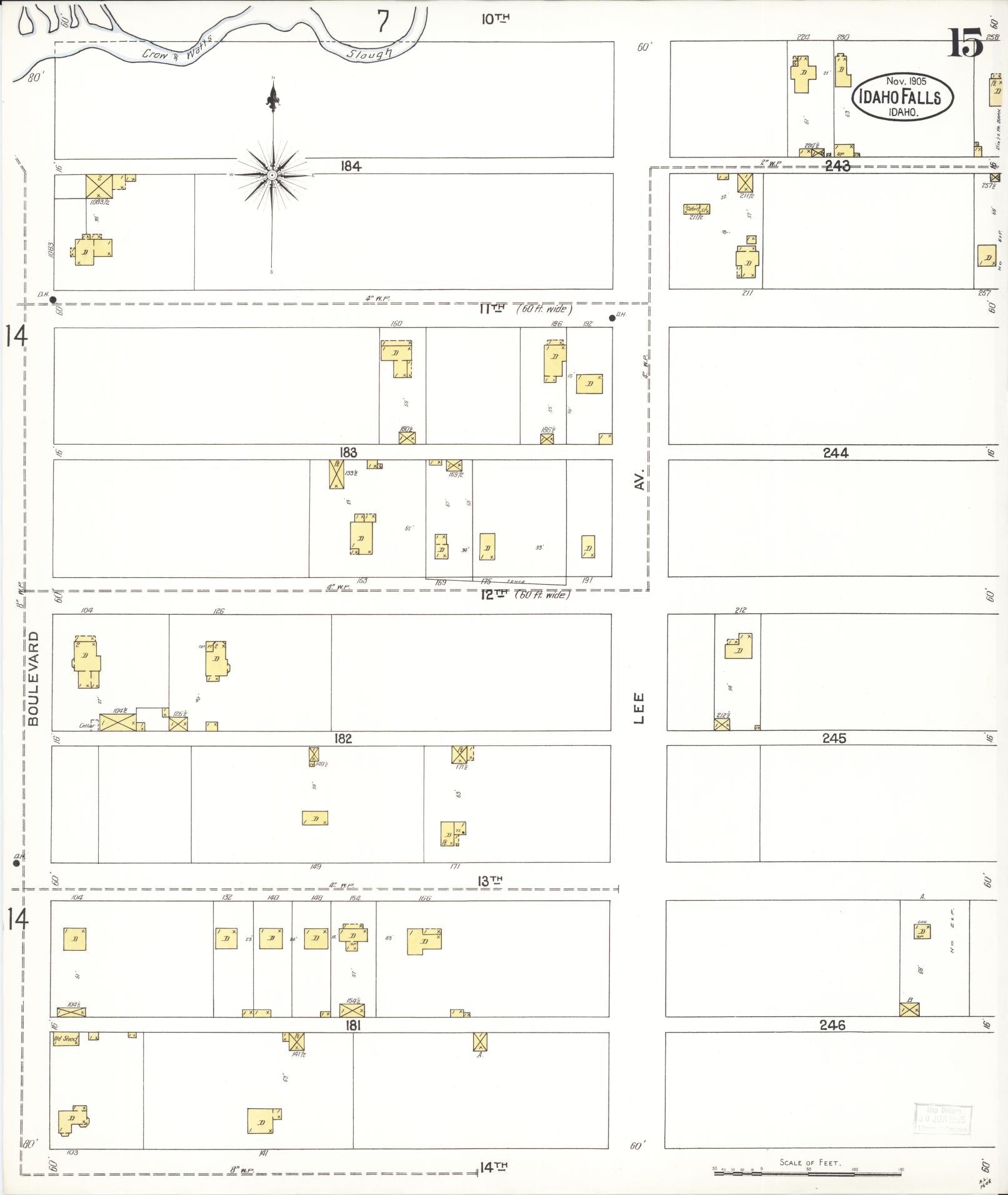 Sanborn Fire Insurance Map from Idaho Falls, Bonneville County, Idaho (1905), Sheet #0015 - Complete Map Set gallery image, historic Sanborn map, vintage wall art, Idaho Idaho