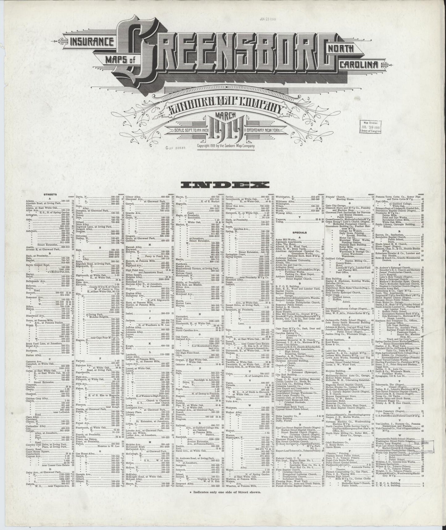Sanborn Fire Insurance Map from Greensboro, Guilford County, North Carolina (1919), Sheet #0001 - Historic Sanborn Fire Insurance Map Print, vintage old map wall art, antique decor, genealogy gift, North Carolina North Carolina map