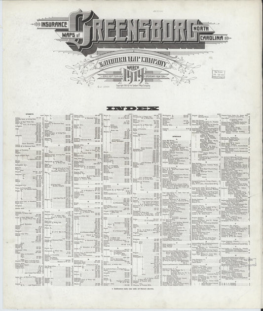 Sanborn Fire Insurance Map from Greensboro, Guilford County, North Carolina (1919), Sheet #0001 - Historic Sanborn Fire Insurance Map Print, vintage old map wall art, antique decor, genealogy gift, North Carolina North Carolina map