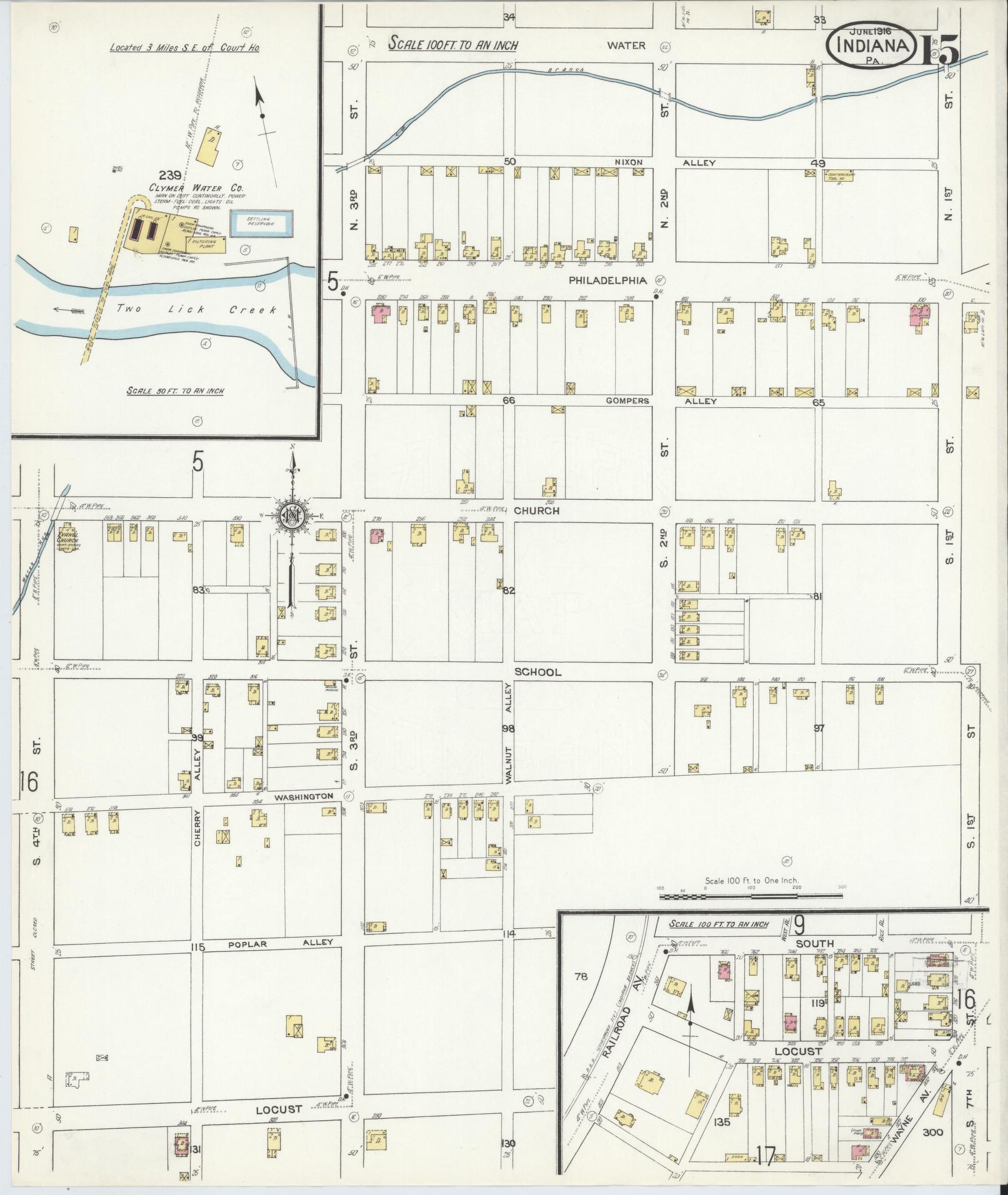 Sanborn Fire Insurance Map from Indiana, Indiana County, Pennsylvania (1916), Sheet #0015 - Complete Map Set gallery image, historic Sanborn map, vintage wall art, Sanborn Fire Insurance Map from Indiana Indiana
