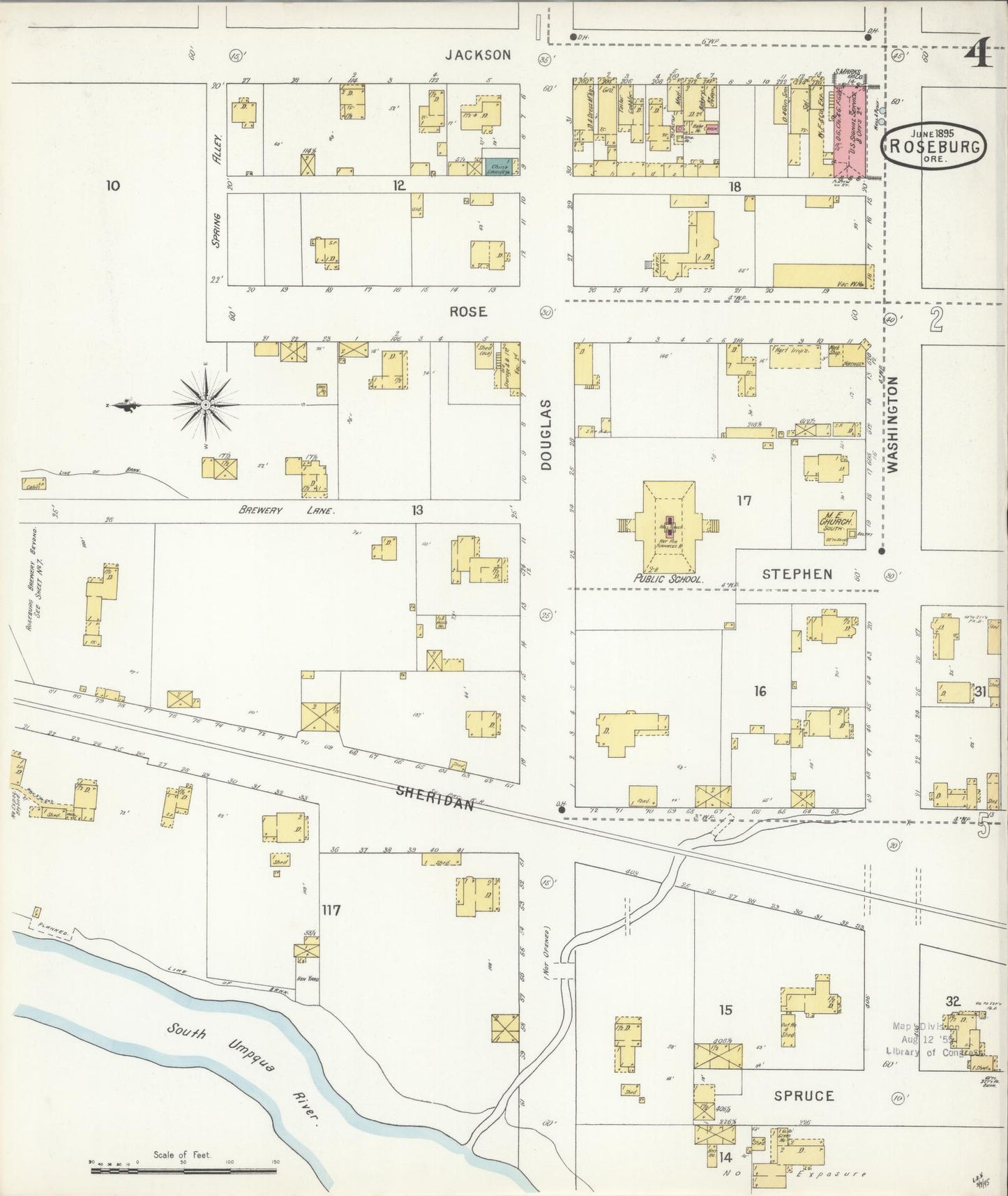 Sanborn Fire Insurance Map from Roseburg, Douglas County, Oregon (1895), Sheet #0004 - Complete Map Set gallery image, historic Sanborn map, vintage wall art, Oregon Oregon