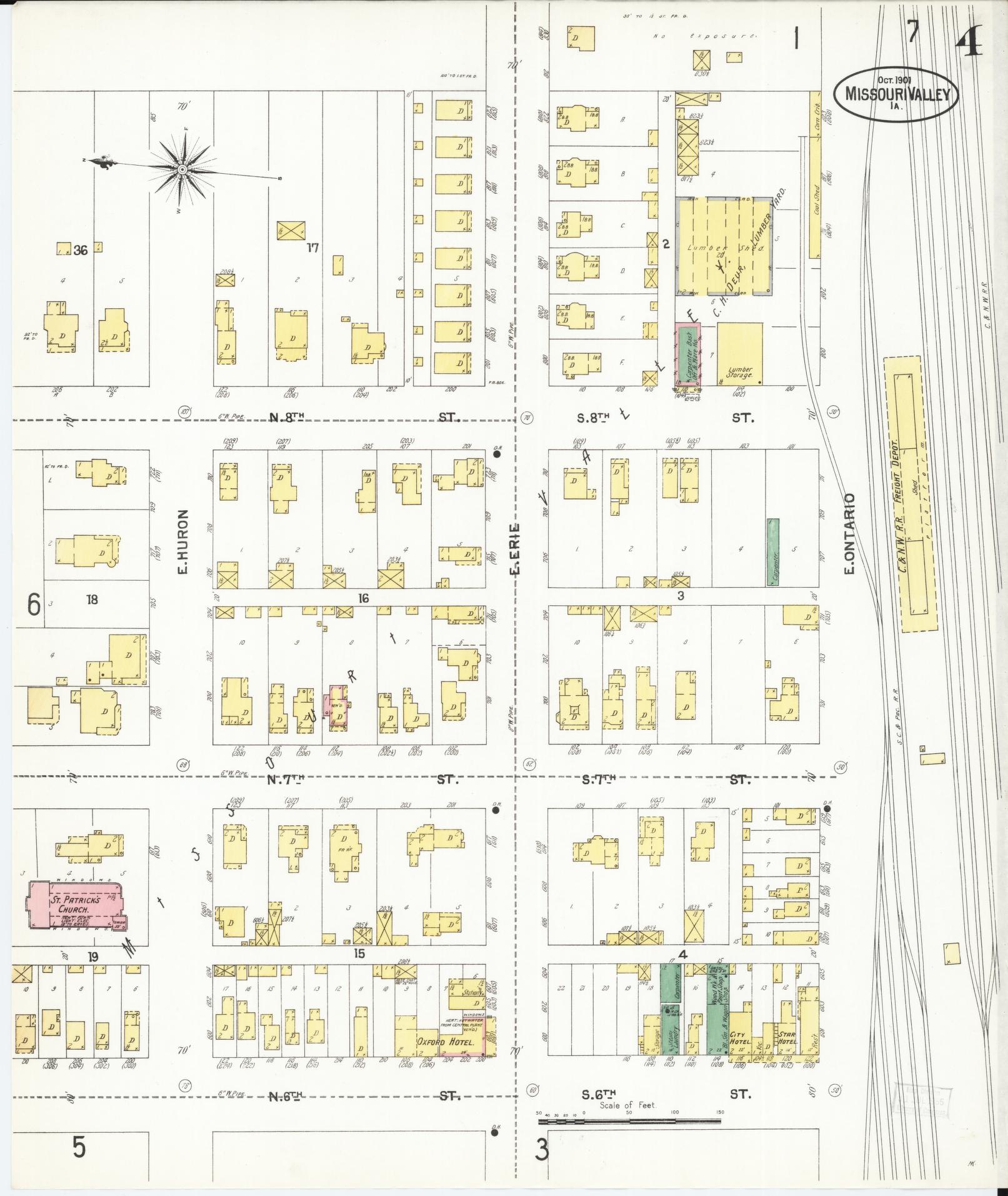 Sanborn Fire Insurance Map from Missouri Valley, Harrison County, Iowa (1901), Sheet #0004 - Historic Sanborn Fire Insurance Map Print, vintage old map wall art, antique decor, genealogy gift, Missouri Missouri map