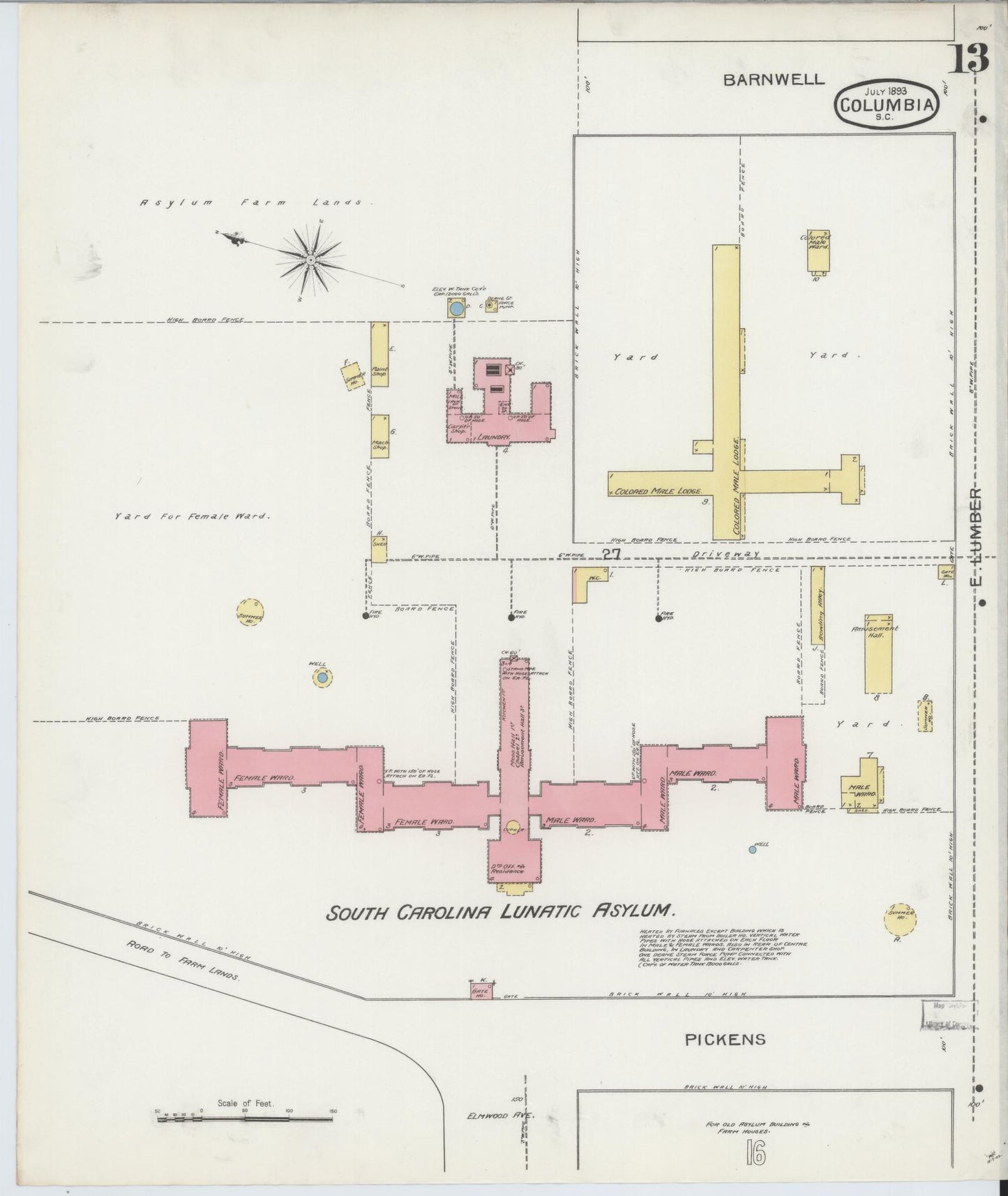 Sanborn Fire Insurance Map from Columbia, Richland County, South Carolina (1893), Sheet #0013 - Complete Map Set gallery image, historic Sanborn map, vintage wall art, South Carolina South Carolina