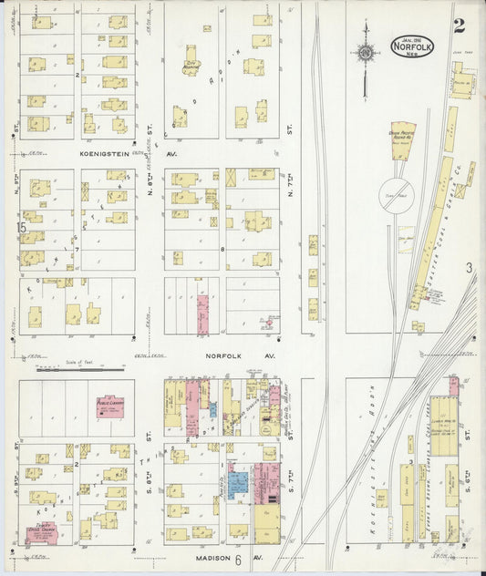 Sanborn Fire Insurance Map from Norfolk, Madison County, Nebraska (1916), Sheet #0002 - Historic Sanborn Fire Insurance Map Print, vintage old map wall art, antique decor, genealogy gift, Nebraska Nebraska map