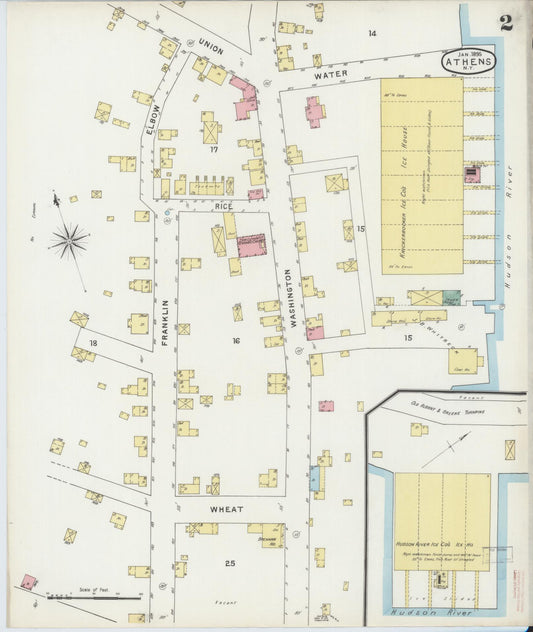 Sanborn Fire Insurance Map from Athens, Greene County, New York (1895), Sheet #0002 - Historic Sanborn Fire Insurance Map Print, vintage old map wall art, antique decor, genealogy gift, New York New York map