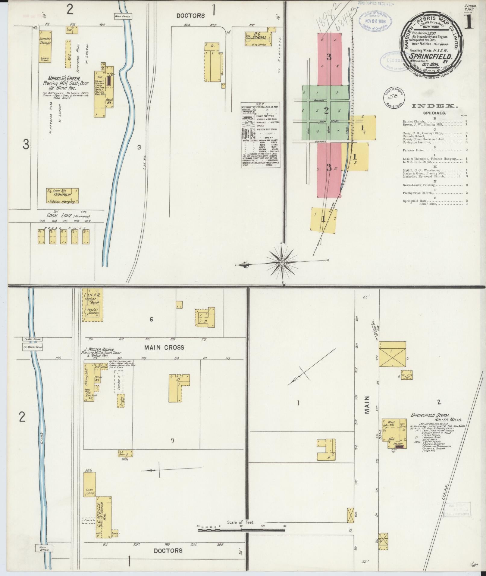 Sanborn Fire Insurance Map from Springfield, Washington County, Kentucky (1898), Sheet #0001 - Complete Map Set gallery image, historic Sanborn map, vintage wall art, Kentucky Kentucky