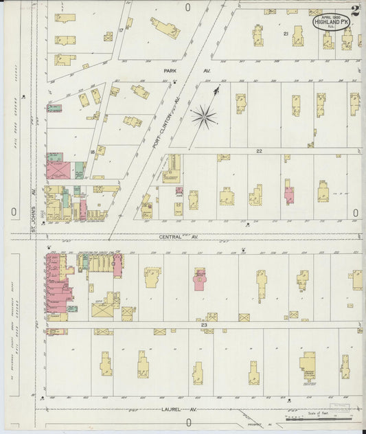 Sanborn Fire Insurance Map from Highland Park, Lake County, Illinois (1900), Sheet #0002 - Historic Sanborn Fire Insurance Map Print, vintage old map wall art, antique decor, genealogy gift, Illinois Illinois map