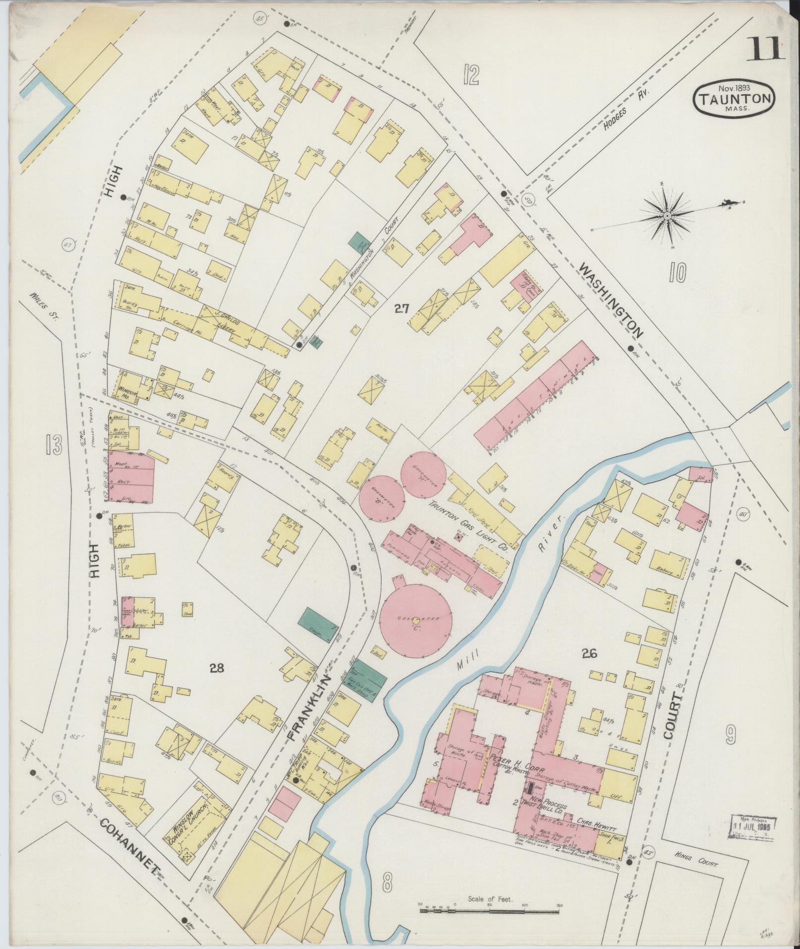 Sanborn Fire Insurance Map from Taunton, Bristol County, Massachusetts (1893), Sheet #0011 - Complete Map Set gallery image, historic Sanborn map, vintage wall art, Massachusetts Massachusetts