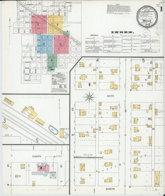 Sanborn Fire Insurance Map from Wells, Faribault County, Minnesota (1900), Sheet #0001 - Complete Map Set gallery image, historic Sanborn map, vintage wall art, Minnesota Minnesota