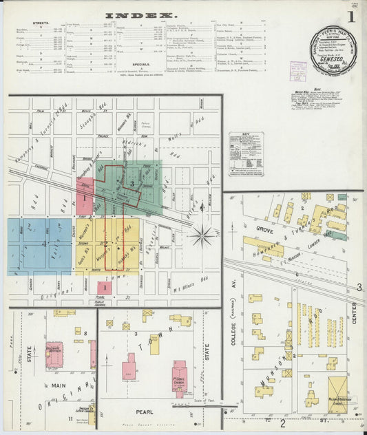 Sanborn Fire Insurance Map from Geneseo, Henry County, Illinois (1901), Sheet #0001 - Complete Map Set gallery image, historic Sanborn map, vintage wall art, Illinois Illinois