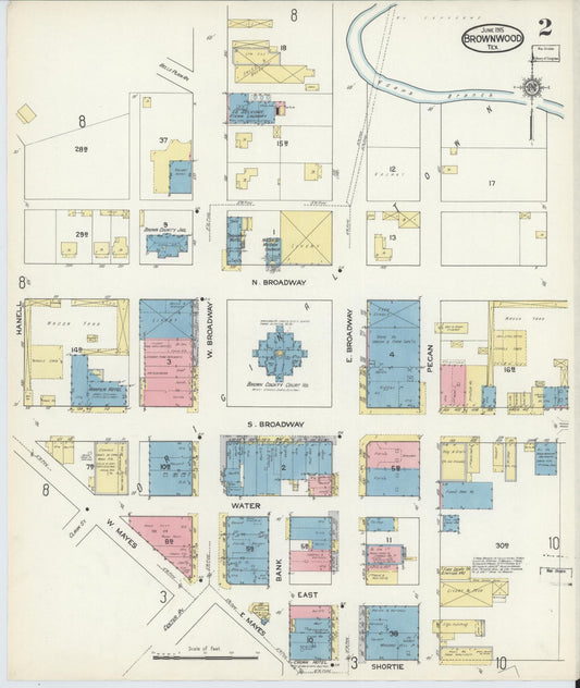 Sanborn Fire Insurance Map from Brownwood, Brown County, Texas (1915), Sheet #0002 - Historic Sanborn Fire Insurance Map Print, vintage old map wall art, antique decor, genealogy gift, Texas Texas map