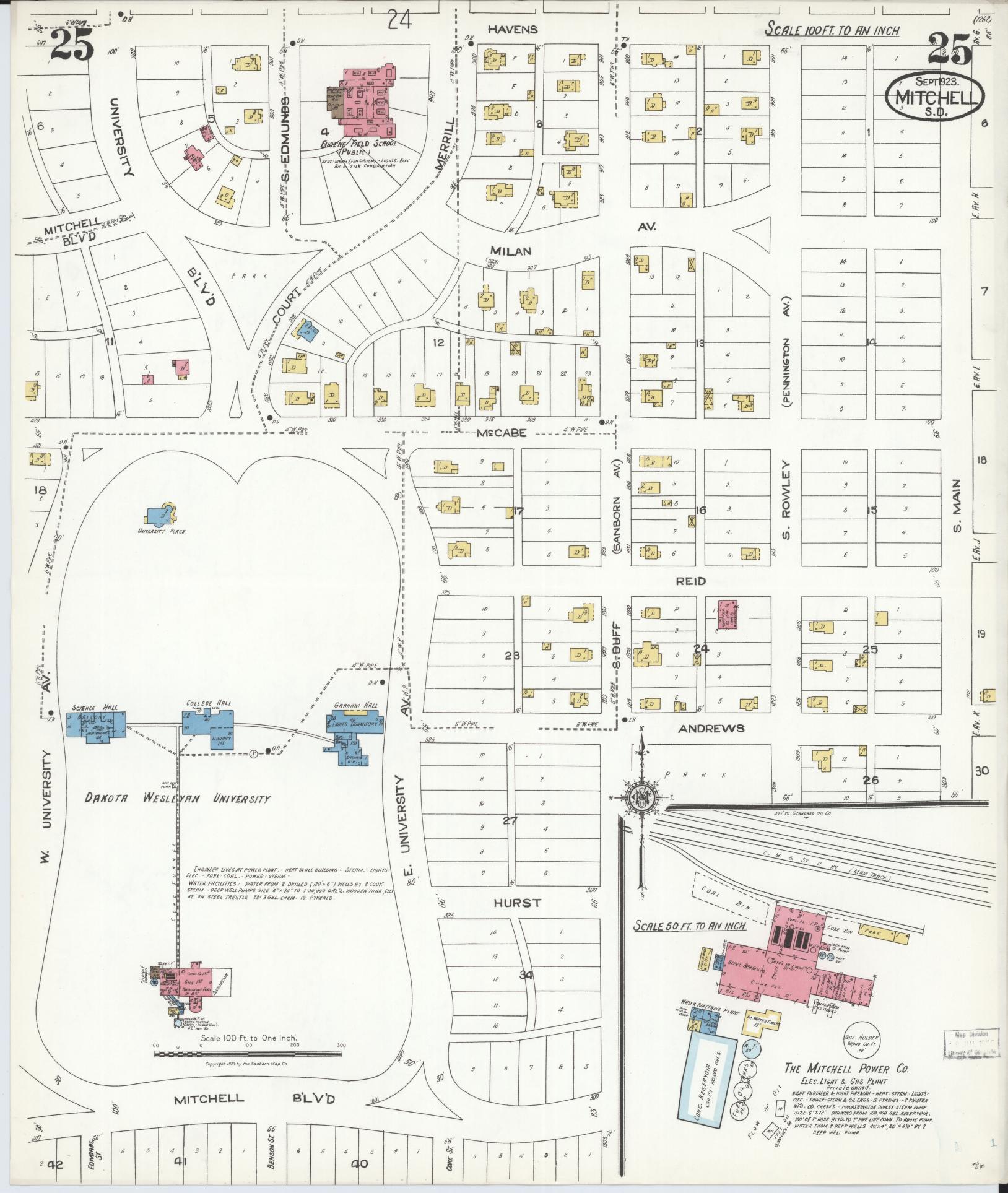 Sanborn Fire Insurance Map from Mitchell, Davison County, South Dakota (1923), Sheet #0025 - Historic Sanborn Fire Insurance Map Print, vintage old map wall art, antique decor, genealogy gift, South Dakota South Dakota map