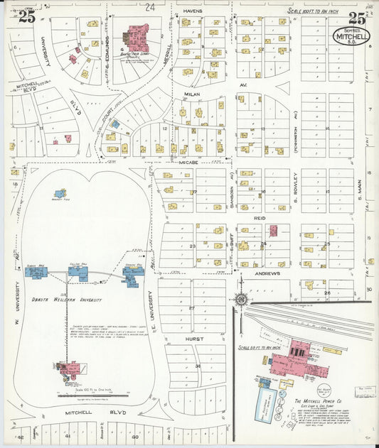 Sanborn Fire Insurance Map from Mitchell, Davison County, South Dakota (1923), Sheet #0025 - Historic Sanborn Fire Insurance Map Print, vintage old map wall art, antique decor, genealogy gift, South Dakota South Dakota map