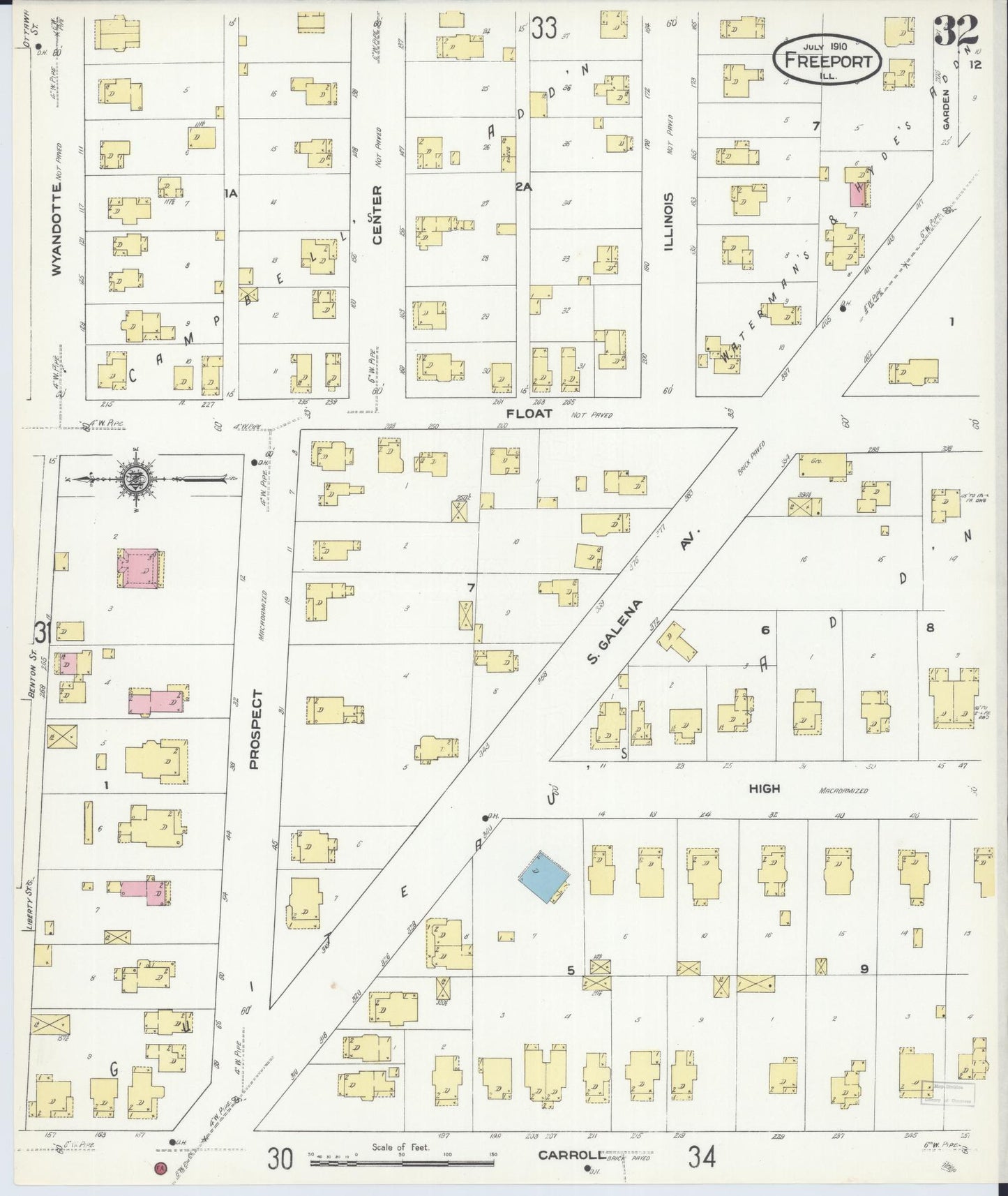 Sanborn Fire Insurance Map from Freeport, Stephenson County, Illinois (1910), Sheet #0032 - Complete Map Set gallery image, historic Sanborn map, vintage wall art, Illinois Illinois