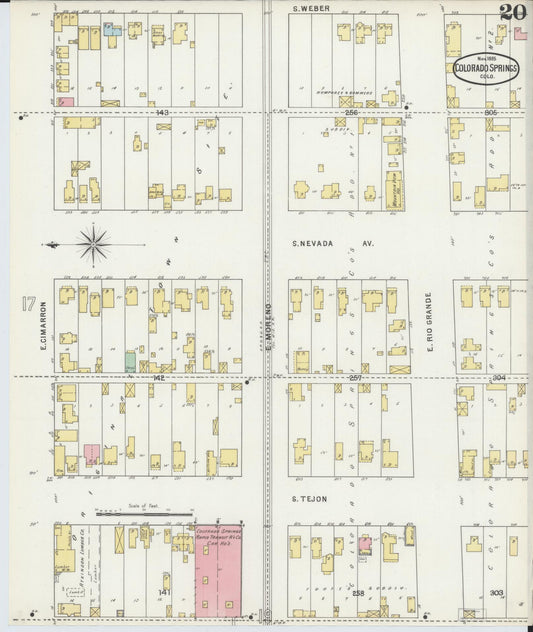 Sanborn Fire Insurance Map from Colorado Springs, El Paso County, Colorado (1895), Sheet #0020 - Historic Sanborn Fire Insurance Map Print, vintage old map wall art, antique decor, genealogy gift, Colorado Colorado map