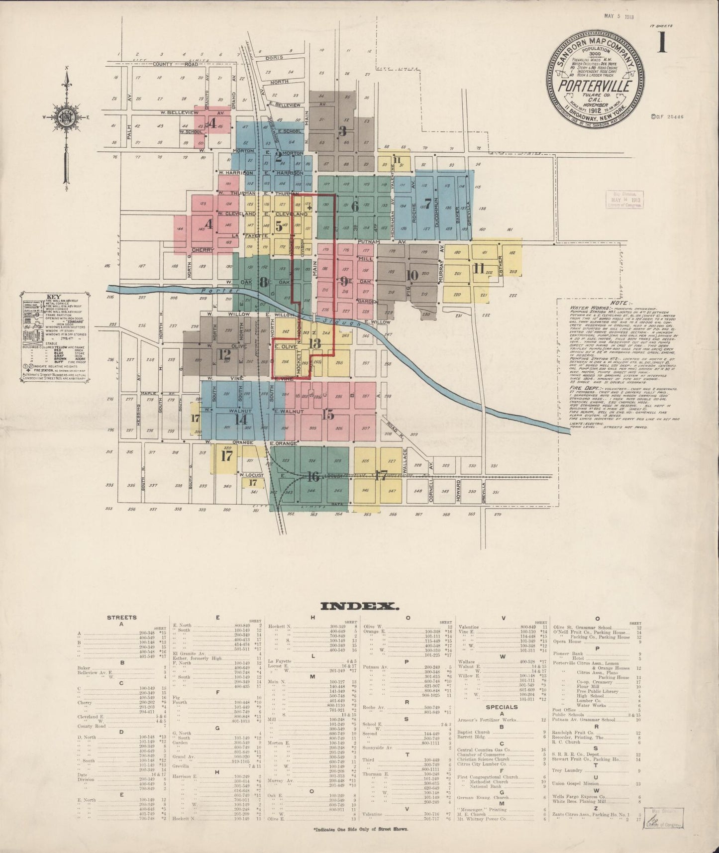 Sanborn Fire Insurance Map from Porterville, Tulare County, California (1912), Sheet #0001 - Complete Map Set gallery image, historic Sanborn map, vintage wall art, California California