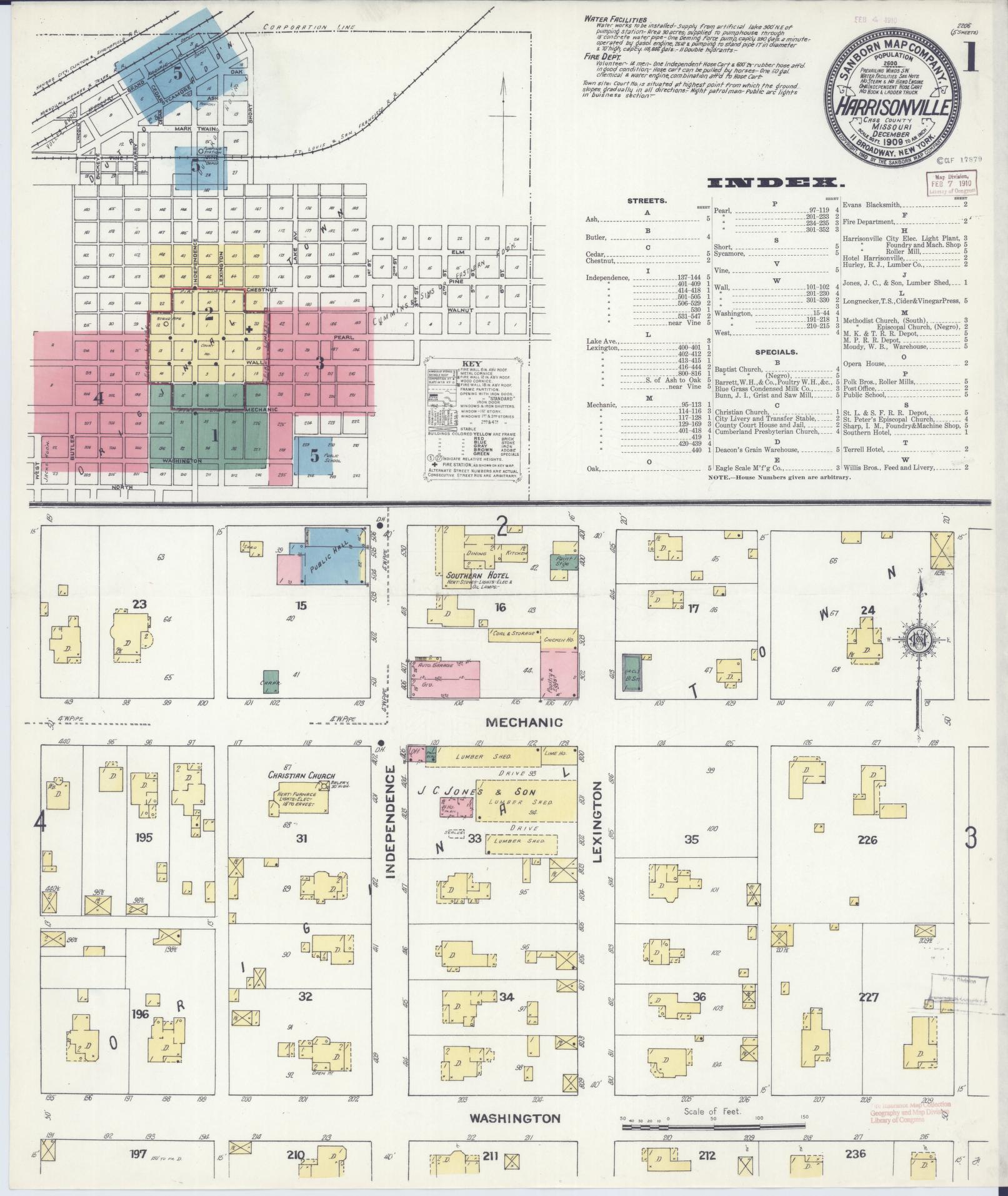Sanborn Fire Insurance Map from Harrisonville, Cass County, Missouri (1909), Sheet #0001 - Complete Map Set gallery image, historic Sanborn map, vintage wall art, Missouri Missouri