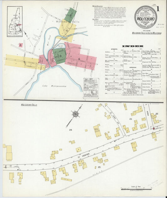 Sanborn Fire Insurance Map from Wolfeboro, Carroll County, New Hampshire (1917), Sheet #0001 - Historic Sanborn Fire Insurance Map Print, vintage old map wall art, antique decor, genealogy gift, New Hampshire New Hampshire map