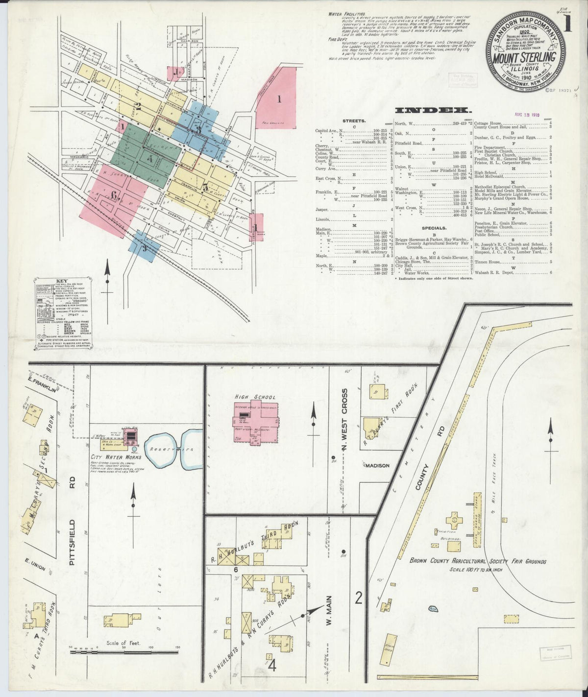 Sanborn Fire Insurance Map from Mount Sterling, Brown County, Illinois (1910), Sheet #0001 - Complete Map Set gallery image, historic Sanborn map, vintage wall art, Illinois Illinois