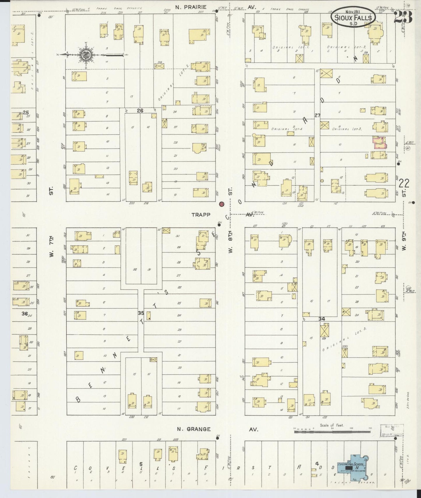 Sanborn Fire Insurance Map from Sioux Falls, Minnehaha County, South Dakota (1911), Sheet #0023 - Complete Map Set gallery image, historic Sanborn map, vintage wall art, South Dakota South Dakota