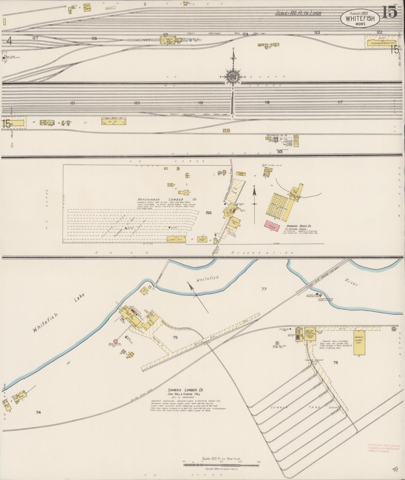 Sanborn Fire Insurance Map from Whitefish, Flathead County, Montana (1922), Sheet #0015 - Historic Sanborn Fire Insurance Map Print, vintage old map wall art, antique decor, genealogy gift, Montana Montana map