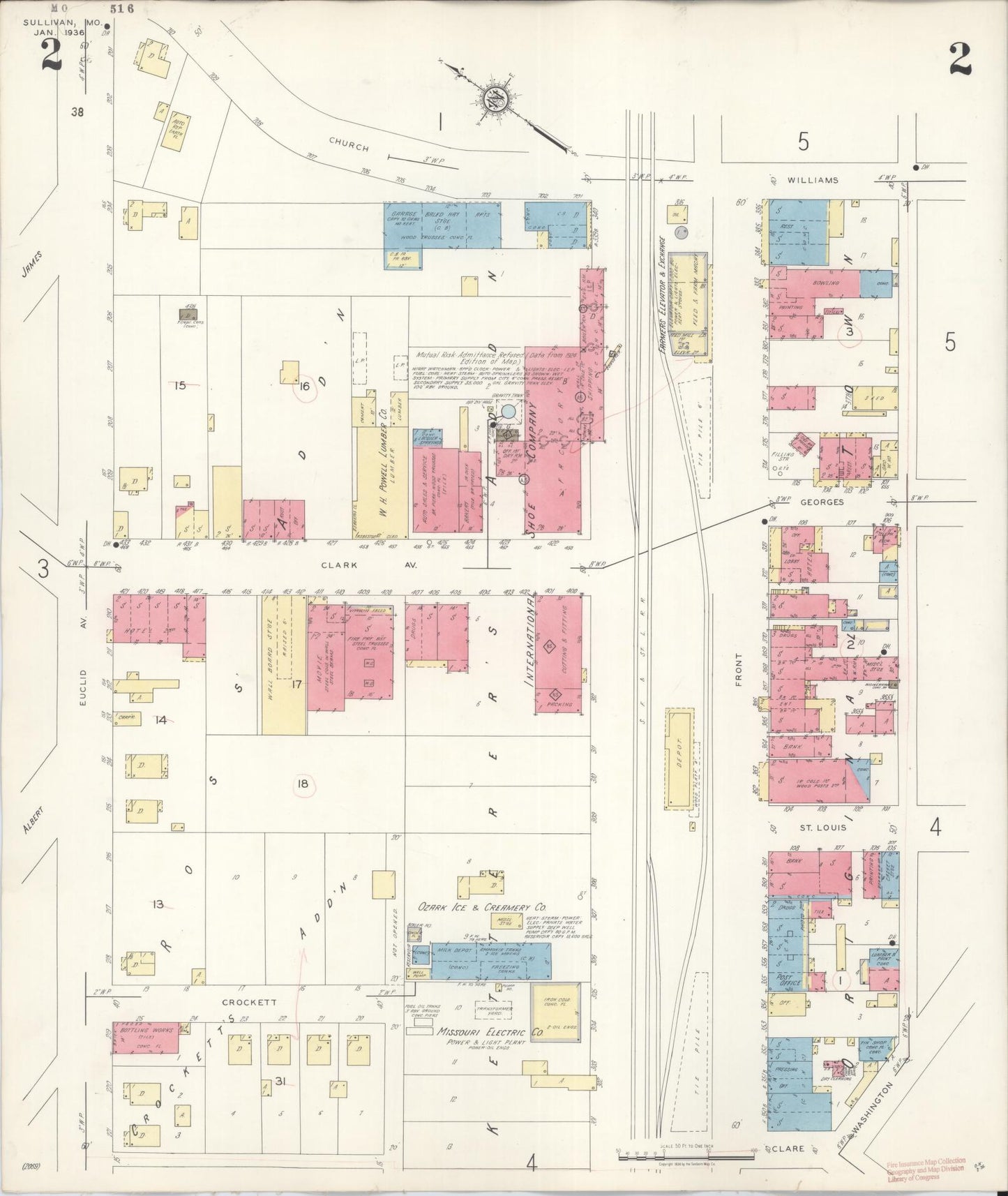 Sanborn Fire Insurance Map from Sullivan, Franklin County, Missouri (1936), Sheet #0002 - Complete Map Set gallery image, historic Sanborn map, vintage wall art, Missouri Missouri