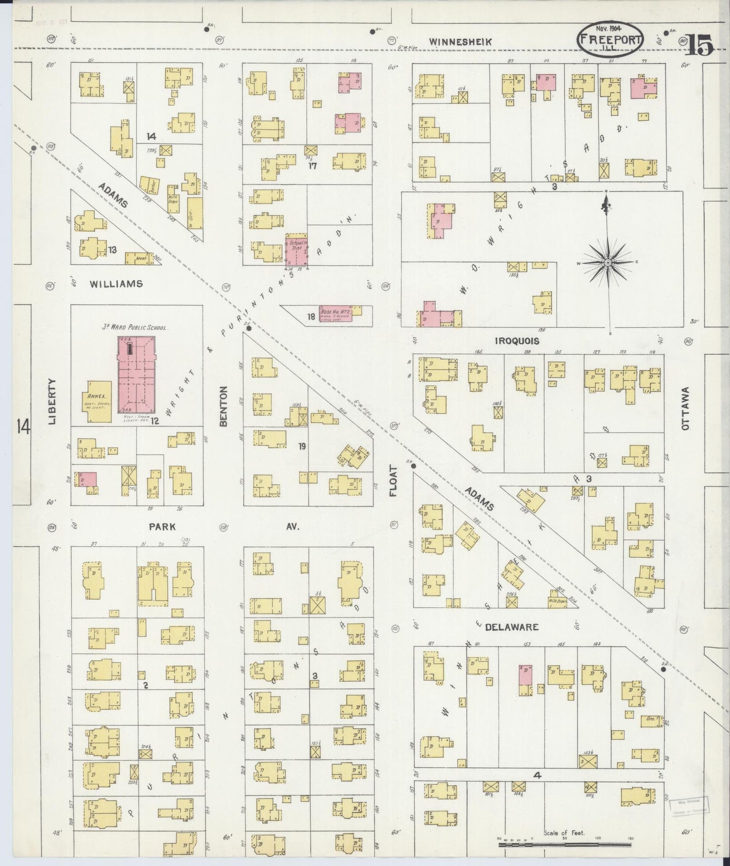 Sanborn Fire Insurance Map from Freeport, Stephenson County, Illinois (1904), Sheet #0015 - Historic Sanborn Fire Insurance Map Print, vintage old map wall art, antique decor, genealogy gift, Illinois Illinois map