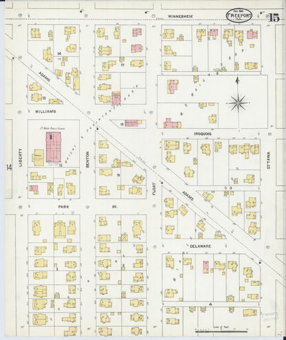 Sanborn Fire Insurance Map from Freeport, Stephenson County, Illinois (1904), Sheet #0015 - Historic Sanborn Fire Insurance Map Print, vintage old map wall art, antique decor, genealogy gift, Illinois Illinois map