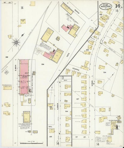 Sanborn Fire Insurance Map from High Point, Guilford County, North Carolina (1906), Sheet #0014 - Historic Sanborn Fire Insurance Map Print, vintage old map wall art, antique decor, genealogy gift, North Carolina North Carolina map