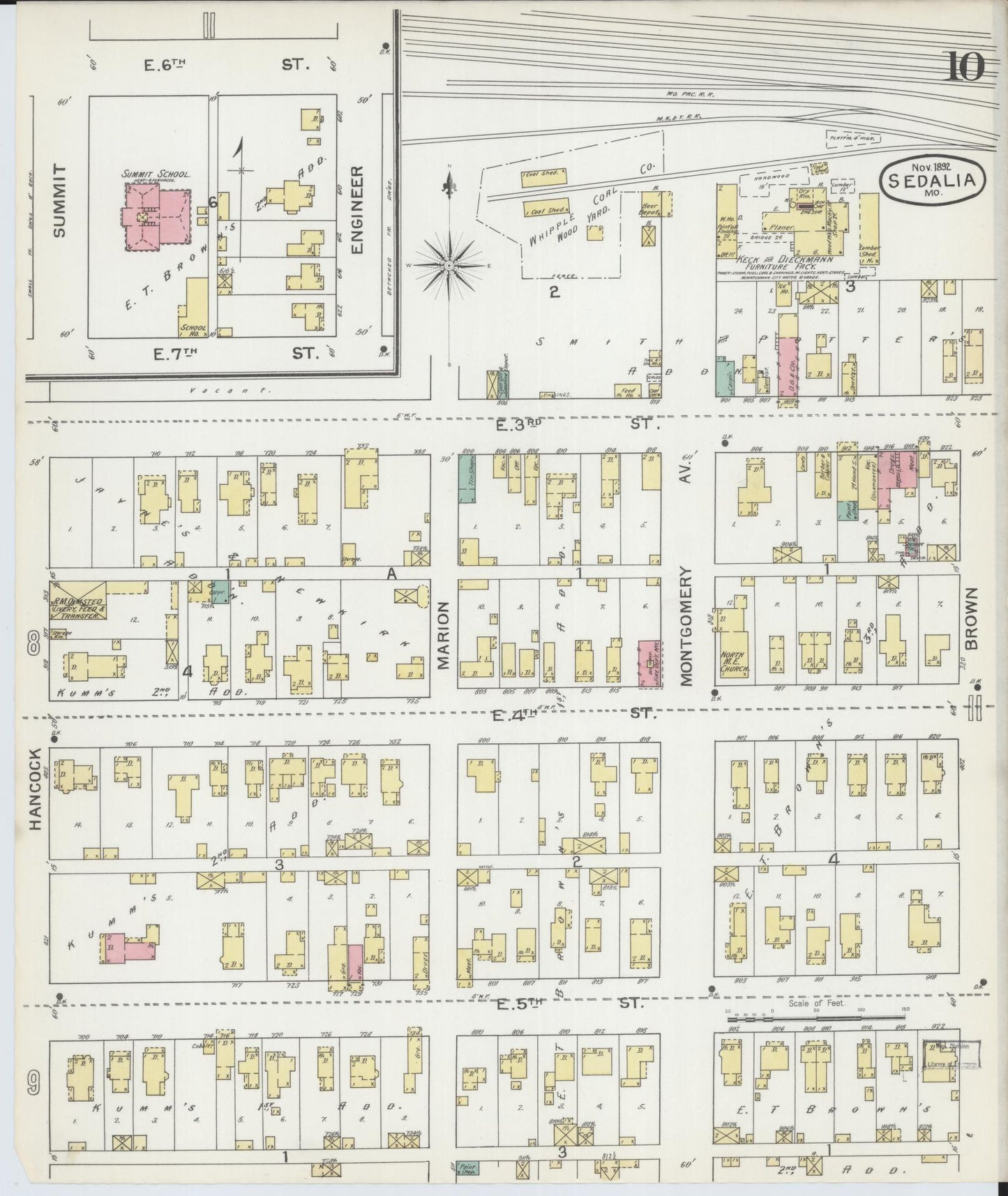 Sanborn Fire Insurance Map from Sedalia, Pettis County, Missouri (1892), Sheet #0010 - Historic Sanborn Fire Insurance Map Print, vintage old map wall art, antique decor, genealogy gift, Missouri Missouri map