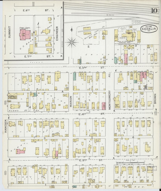 Sanborn Fire Insurance Map from Sedalia, Pettis County, Missouri (1892), Sheet #0010 - Historic Sanborn Fire Insurance Map Print, vintage old map wall art, antique decor, genealogy gift, Missouri Missouri map