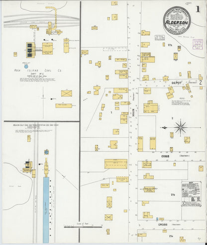 Sanborn Fire Insurance Map from Alderson, Pittsburg County, Oklahoma (1904), Sheet #0001 - Complete Map Set gallery image, historic Sanborn map, vintage wall art, Oklahoma Oklahoma