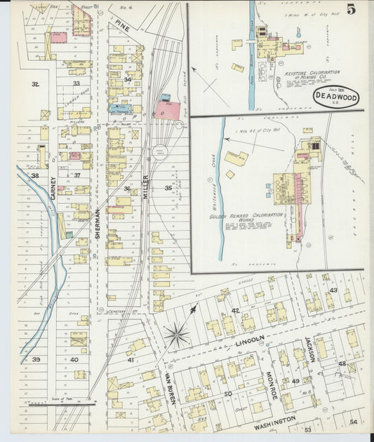 Sanborn Fire Insurance Map from Deadwood, Lawrence County, South Dakota (1891), Sheet #0005 - Historic Sanborn Fire Insurance Map Print, vintage old map wall art, antique decor, genealogy gift, South Dakota South Dakota map