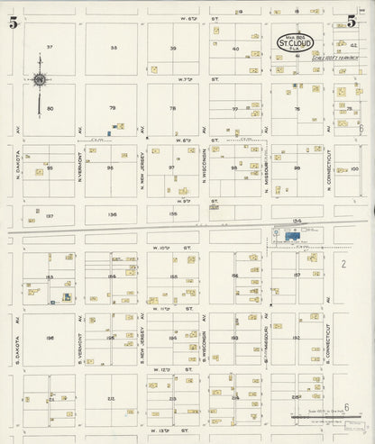 Sanborn Fire Insurance Map from Saint Cloud, Osceola County, Florida (1924), Sheet #0005 - Historic Sanborn Fire Insurance Map Print, vintage old map wall art, antique decor, genealogy gift, Florida Florida map