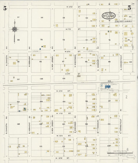 Sanborn Fire Insurance Map from Saint Cloud, Osceola County, Florida (1924), Sheet #0005 - Historic Sanborn Fire Insurance Map Print, vintage old map wall art, antique decor, genealogy gift, Florida Florida map