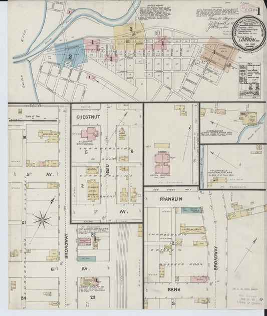 Sanborn Fire Insurance Map from Lorain, Lorain County, Ohio (1888), Sheet #0001 - Historic Sanborn Fire Insurance Map Print, vintage old map wall art, antique decor, genealogy gift, Ohio Ohio map