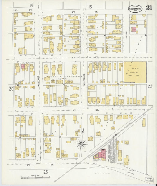 Sanborn Fire Insurance Map from Columbus, Bartholomew County, Indiana (1906), Sheet #0021 - Historic Sanborn Fire Insurance Map Print, vintage old map wall art, antique decor, genealogy gift, Indiana Indiana map