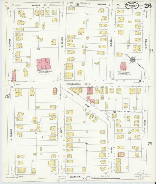 Sanborn Fire Insurance Map from Warren, Warren County, Pennsylvania (1912), Sheet #0026 - Historic Sanborn Fire Insurance Map Print, vintage old map wall art, antique decor, genealogy gift, Pennsylvania Pennsylvania map