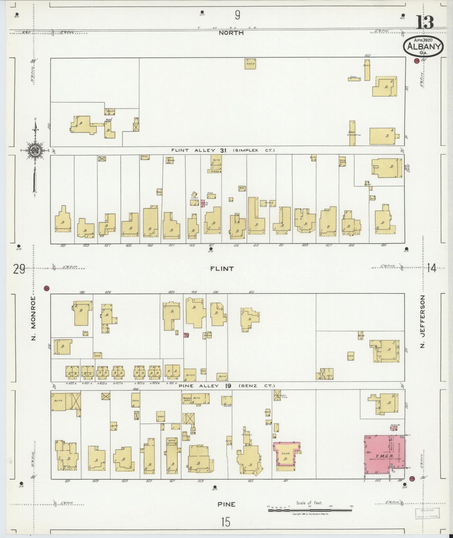 Sanborn Fire Insurance Map from Albany, Dougherty County, Georgia (1920), Sheet #0013 - Complete Map Set gallery image, historic Sanborn map, vintage wall art, Georgia Georgia