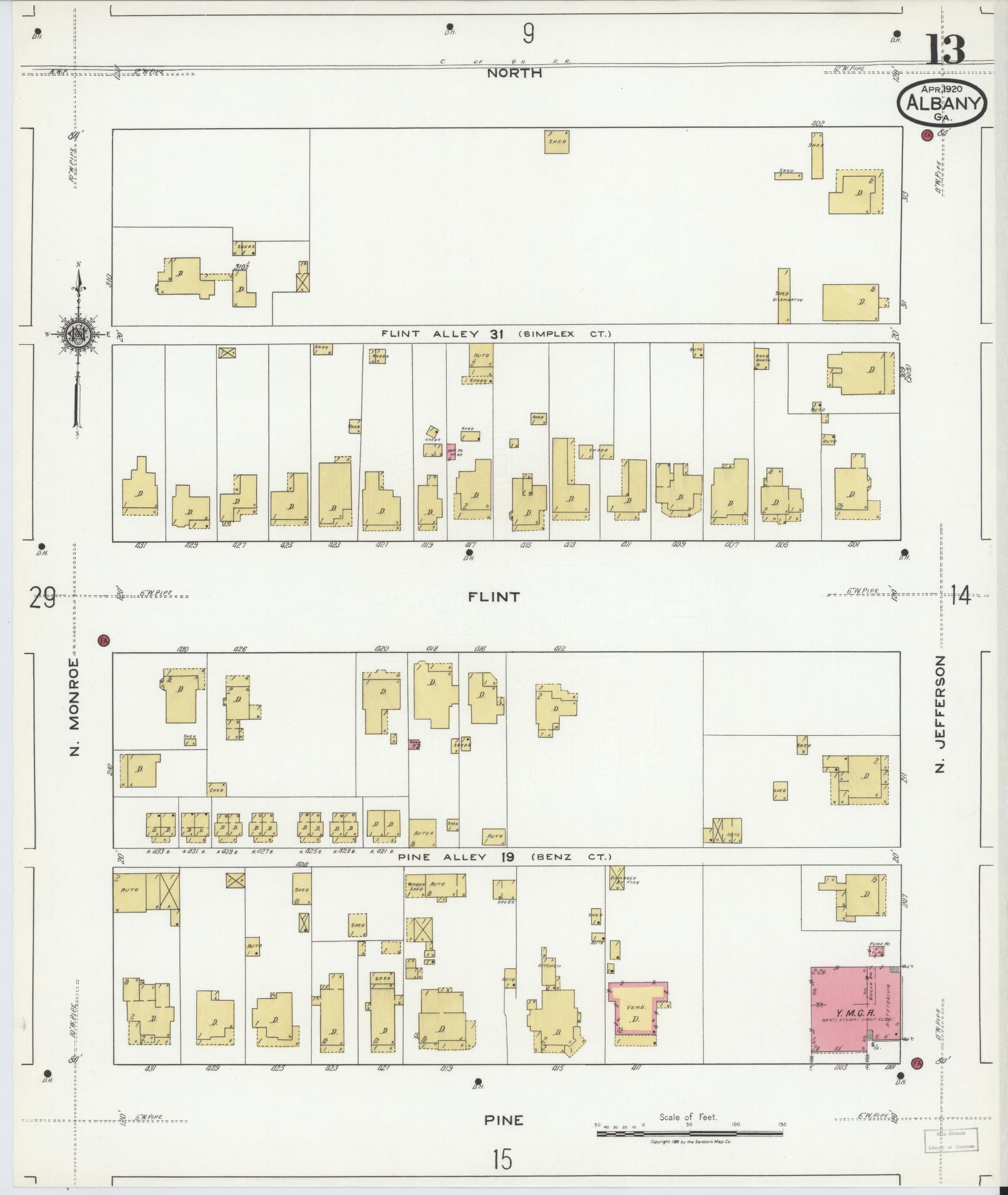 Sanborn Fire Insurance Map from Albany, Dougherty County, Georgia (1920), Sheet #0013 - Complete Map Set gallery image, historic Sanborn map, vintage wall art, Georgia Georgia