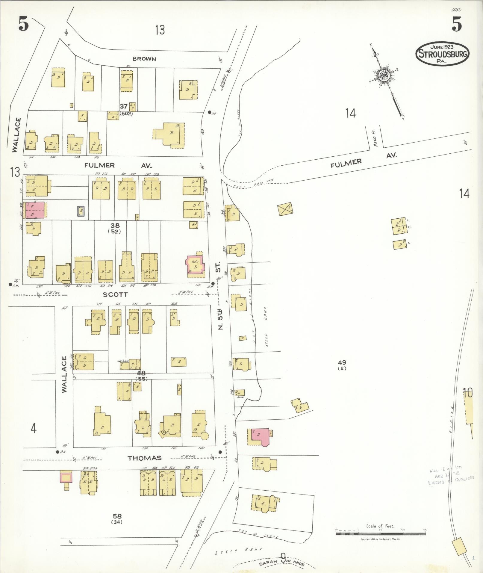 Sanborn Fire Insurance Map from Stroudsburg, Monroe County, Pennsylvania (1923), Sheet #0005 - Historic Sanborn Fire Insurance Map Print, vintage old map wall art, antique decor, genealogy gift, Pennsylvania Pennsylvania map