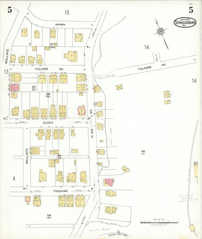 Sanborn Fire Insurance Map from Stroudsburg, Monroe County, Pennsylvania (1923), Sheet #0005 - Historic Sanborn Fire Insurance Map Print, vintage old map wall art, antique decor, genealogy gift, Pennsylvania Pennsylvania map