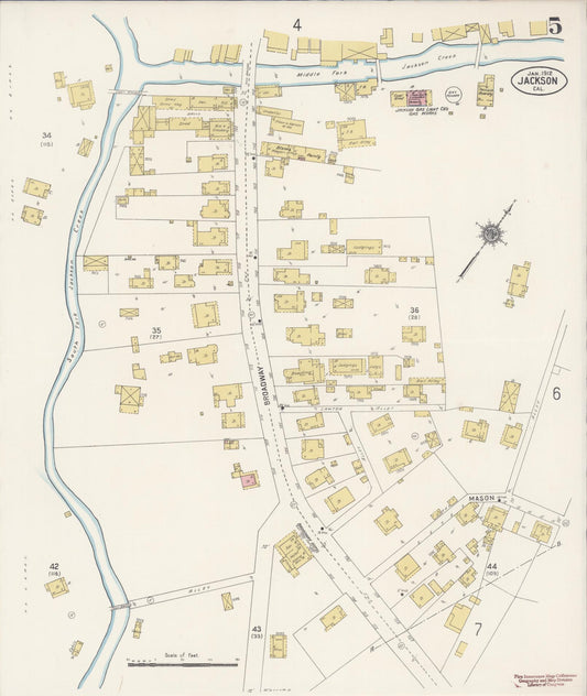 Sanborn Fire Insurance Map from Jackson, Amador County, California (1912), Sheet #0005 - Historic Sanborn Fire Insurance Map Print, vintage old map wall art, antique decor, genealogy gift, California California map