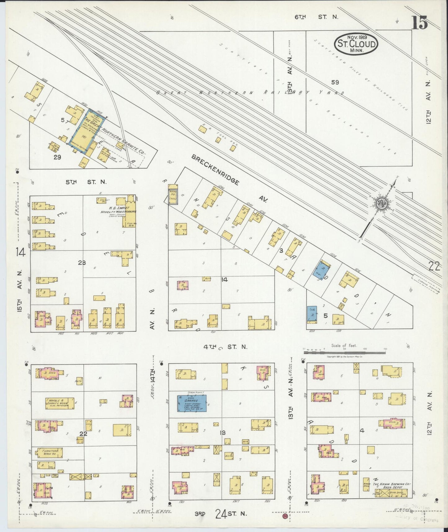 Sanborn Fire Insurance Map from Saint Cloud, Stearns, Benton, and Sherburne Counties, Minnesota (1919), Sheet #0015 - Complete Map Set gallery image, historic Sanborn map, vintage wall art, Minnesota Minnesota