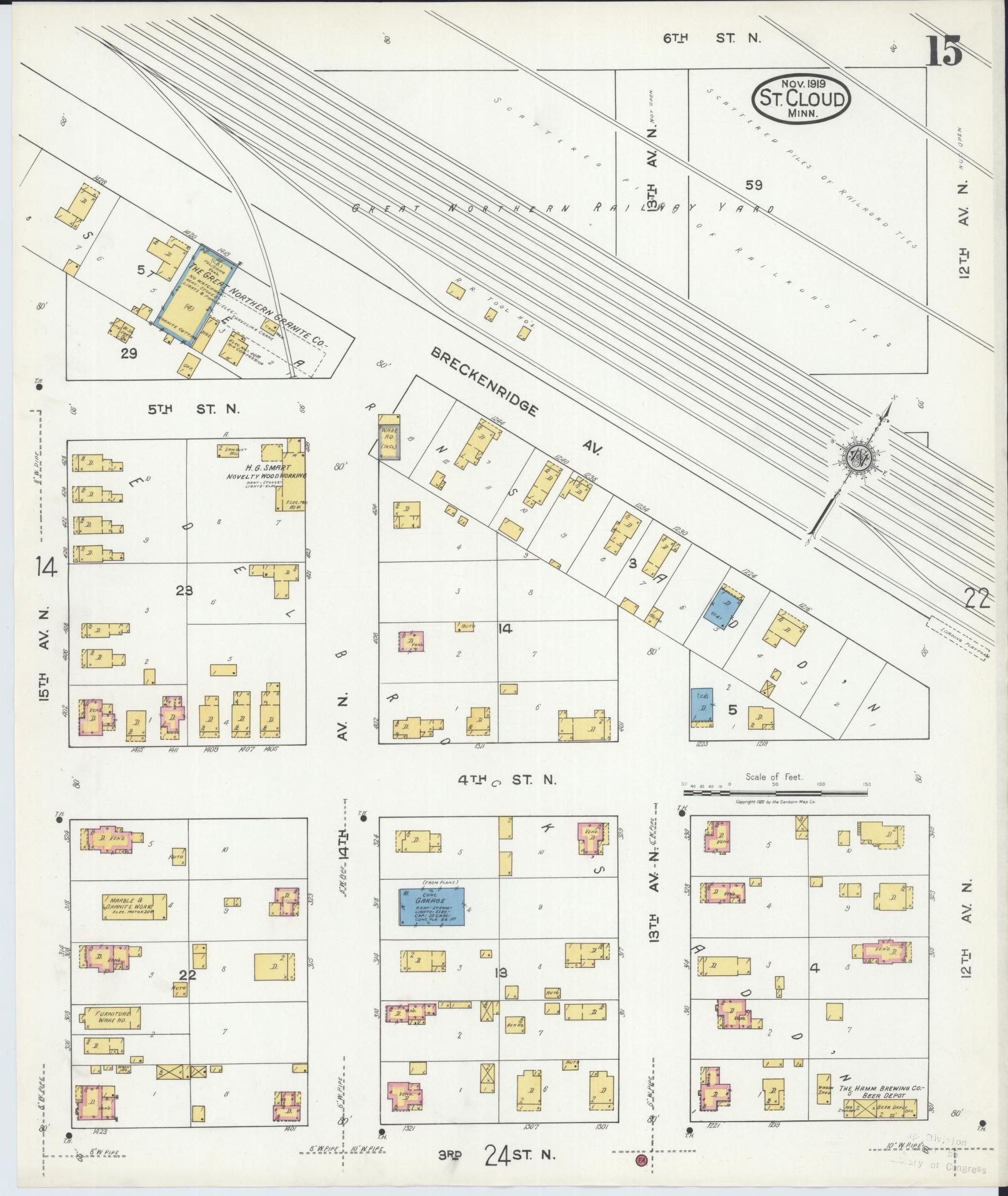 Sanborn Fire Insurance Map from Saint Cloud, Stearns, Benton, and Sherburne Counties, Minnesota (1919), Sheet #0015 - Complete Map Set gallery image, historic Sanborn map, vintage wall art, Minnesota Minnesota