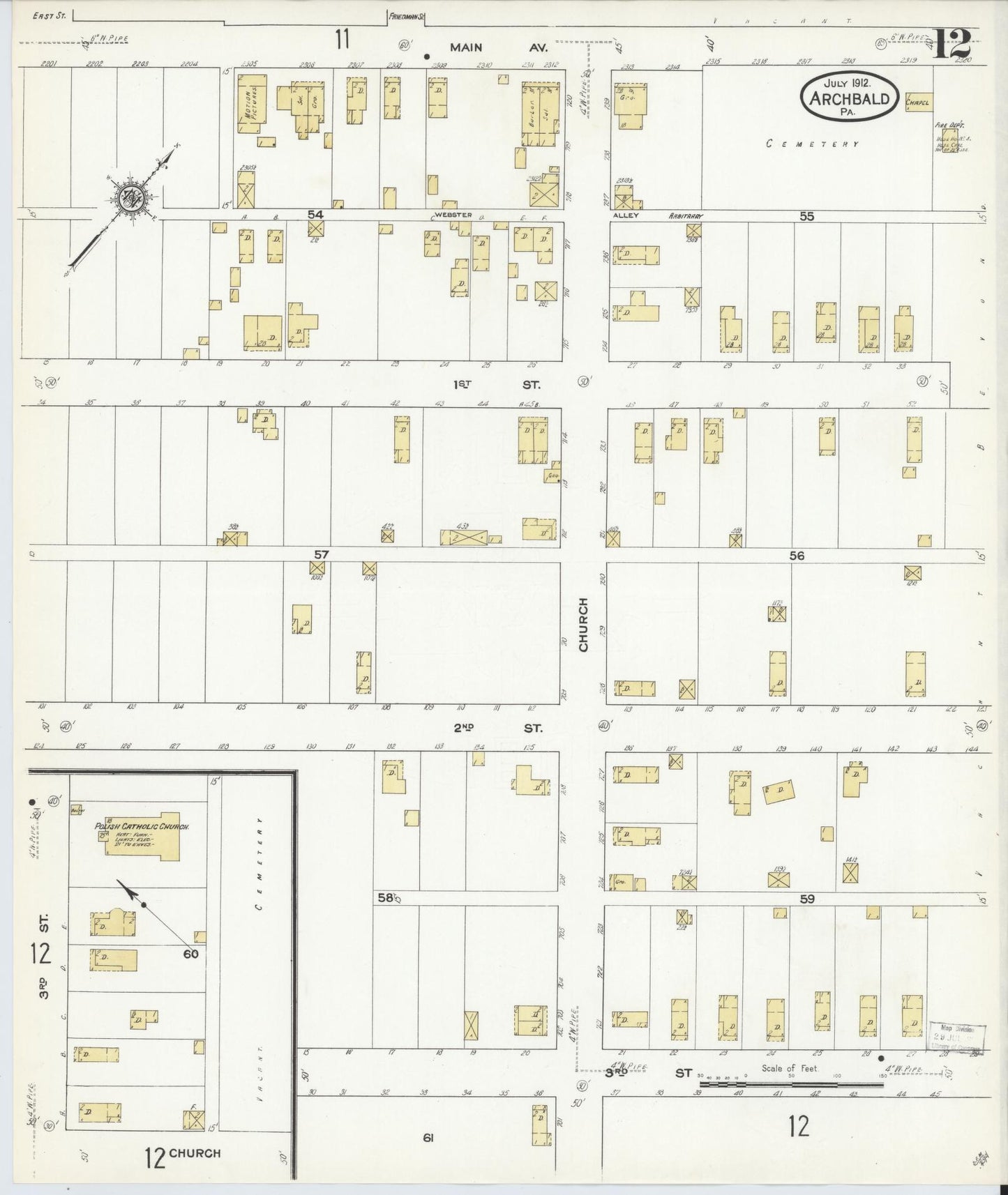 Sanborn Fire Insurance Map from Archbald, Lackawanna County, Pennsylvania (1912), Sheet #0012 - Historic Sanborn Fire Insurance Map Print, vintage old map wall art, antique decor, genealogy gift, Pennsylvania Pennsylvania map